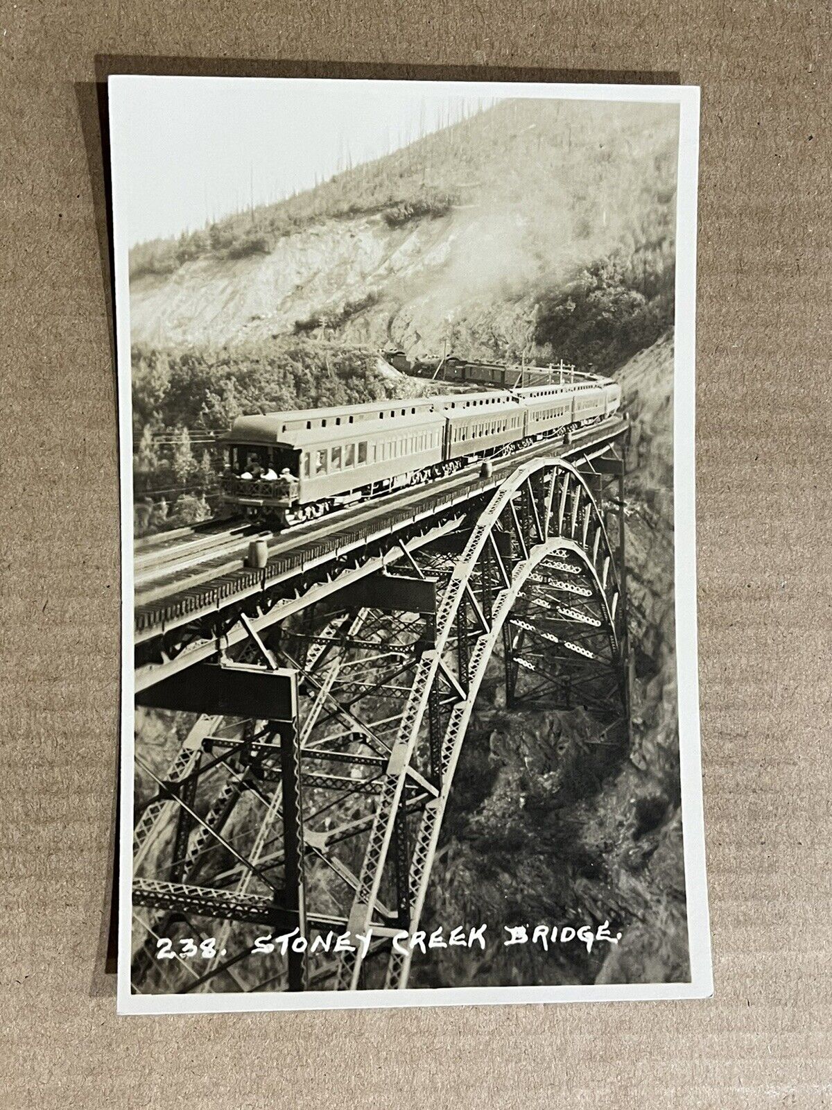 Postcard RPPC Canadian Pacific Railway Train Stone Creek Bridge Vintage Railroad