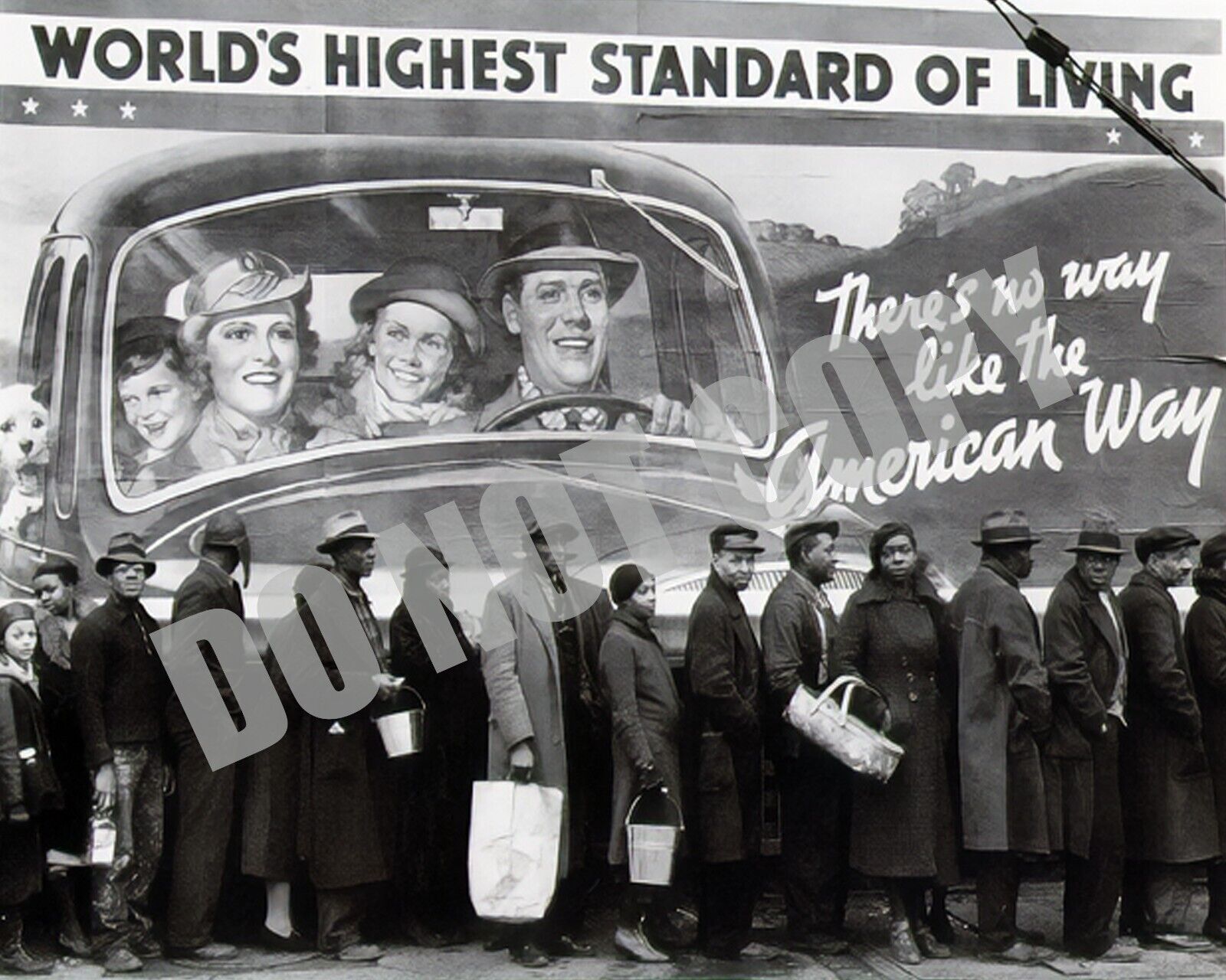 Vtg 1940\'s Reprint Photo of African American Citizens Waiting In Line 8x10 Photo