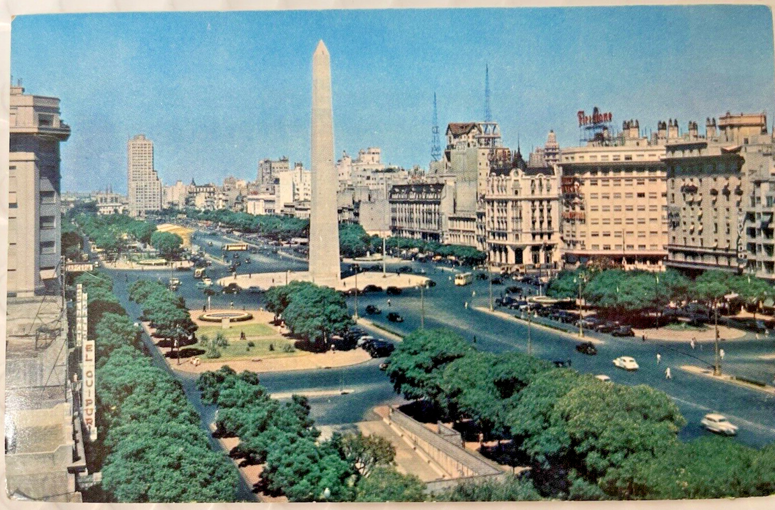 Vintage 1955 Pan Am Airlines Argentina Buenos Aires Postcard 9 th of July UNP