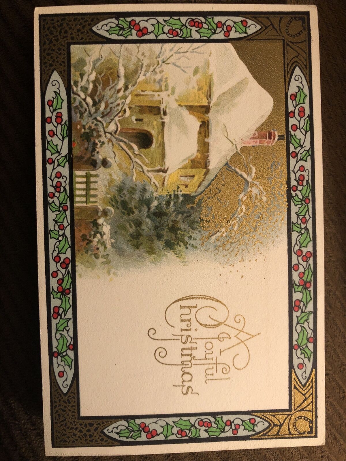 c1910 A Joyful Christmas Winsch Schmucker Gold Antique Postcard