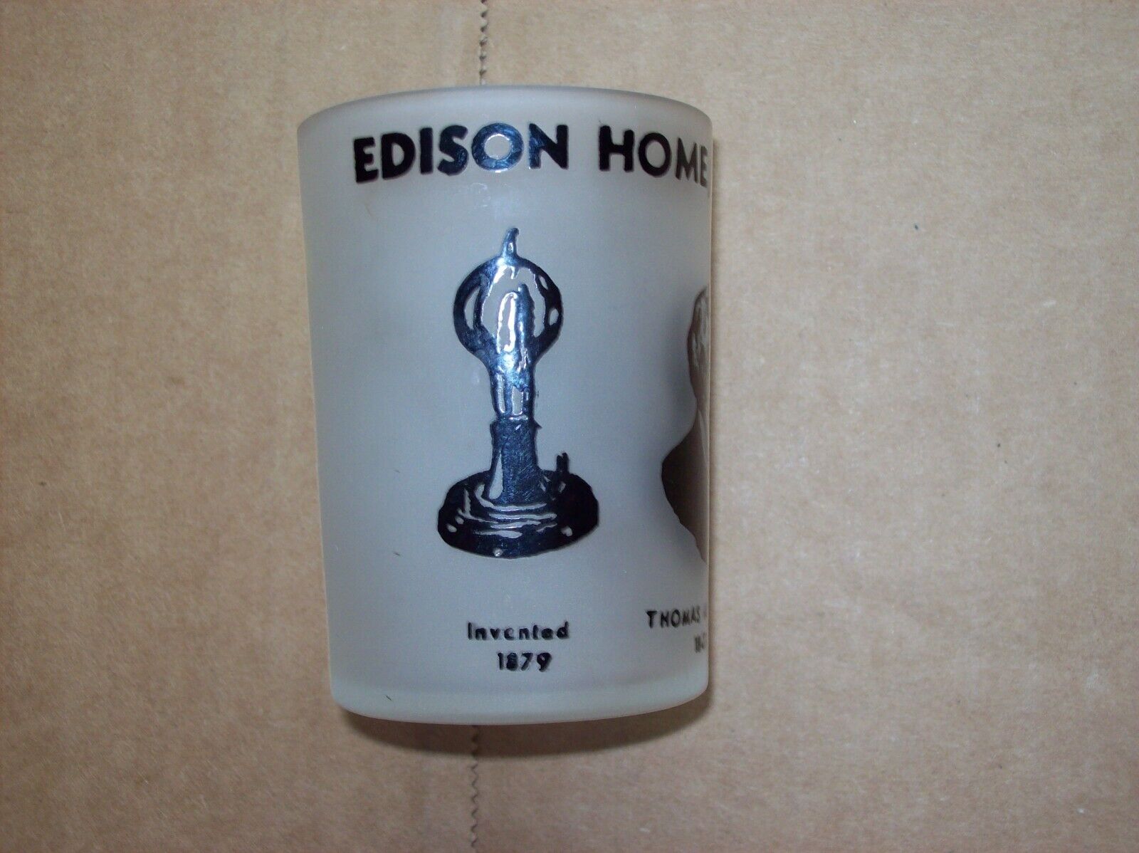 vintage Hazel Atlas frosted double shot glass Thomas Edison souvenir Fort Myers
