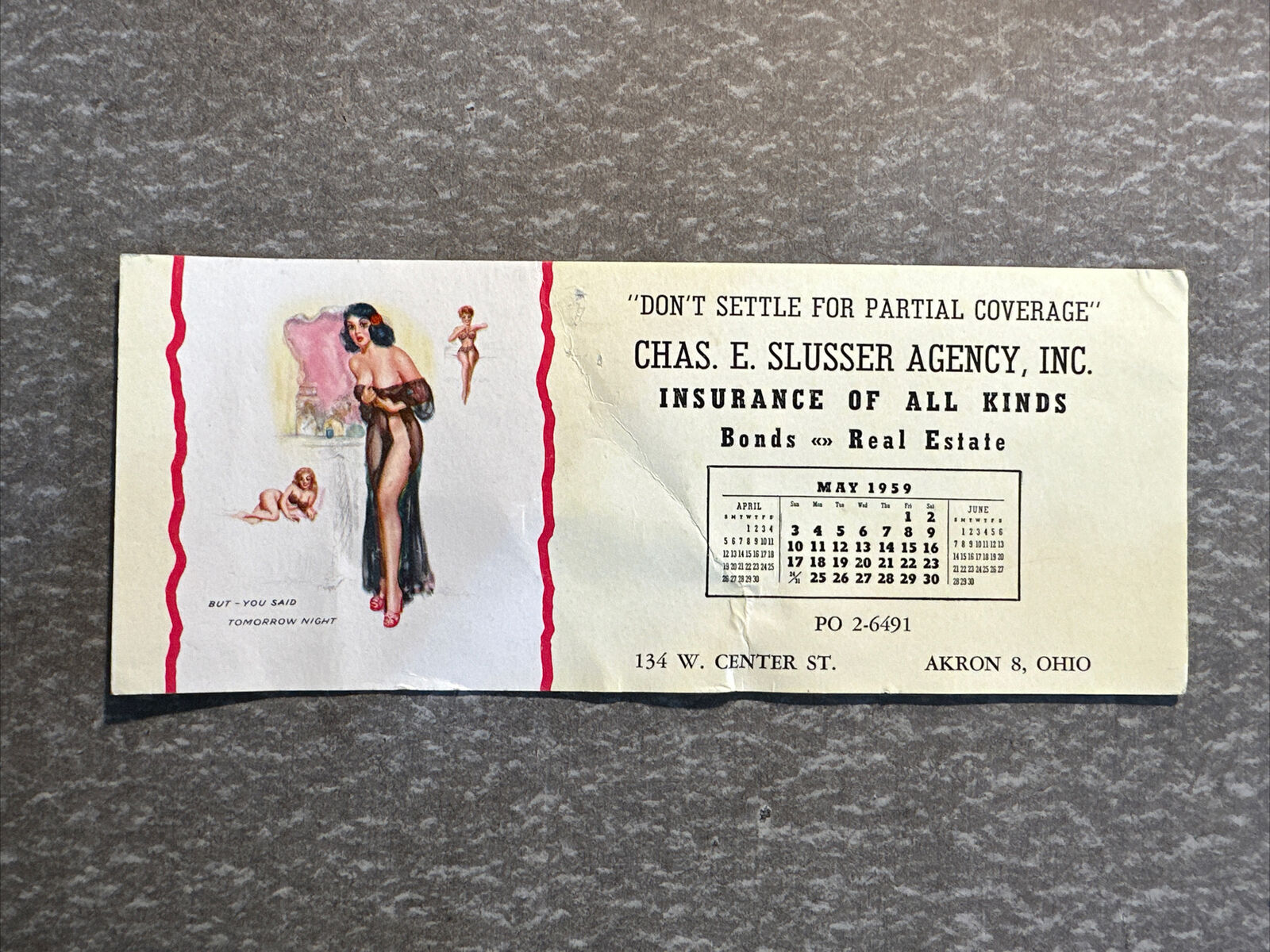 May 1959 EARL MORAN PIN-UP CHEESECAKE Ink Blotter Calendar Slusser Agency