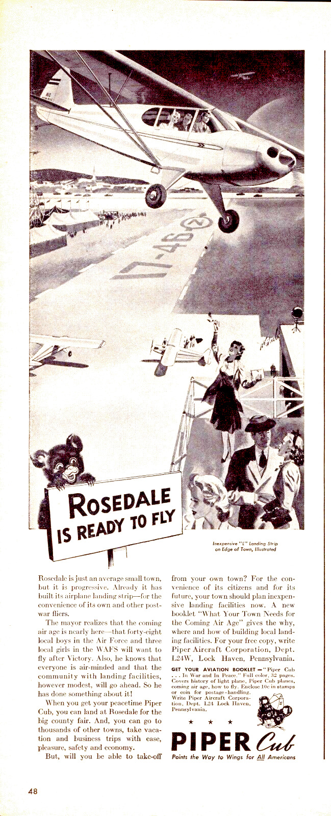 1944 Piper Cub Vintage 1/2 Print Ad Build Your Own Town Landing Strip State Fair