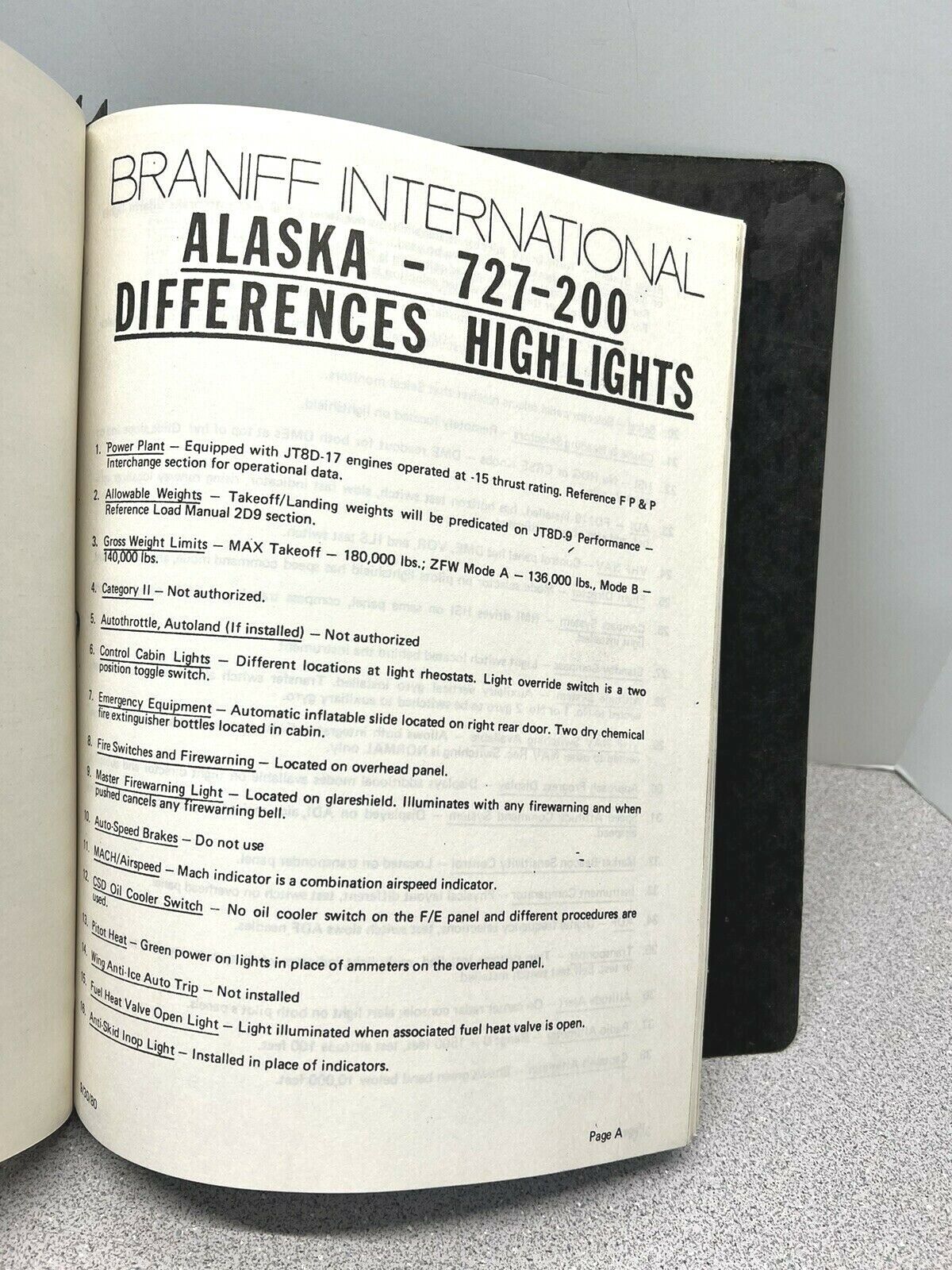 Braniff 727 Operations Manual-Alaska 727-200 Differences Record of Revision(E14)