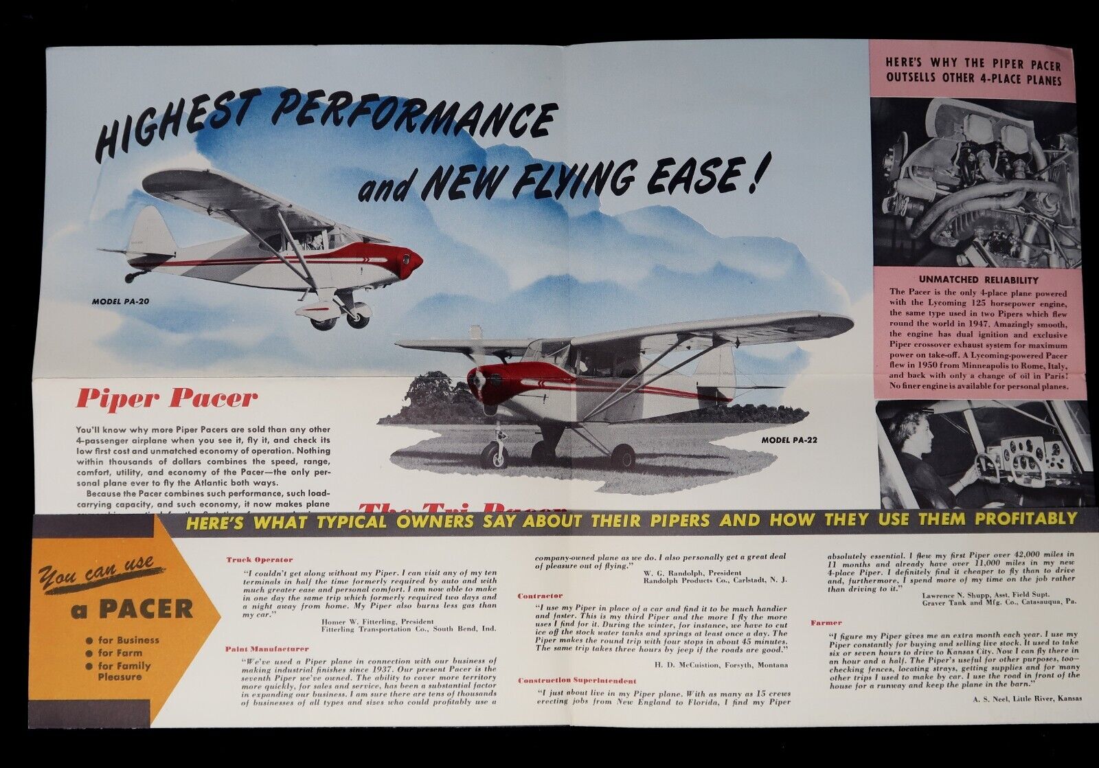 Vintage Piper Aircraft Corp. Advertisement Flyer, Planes