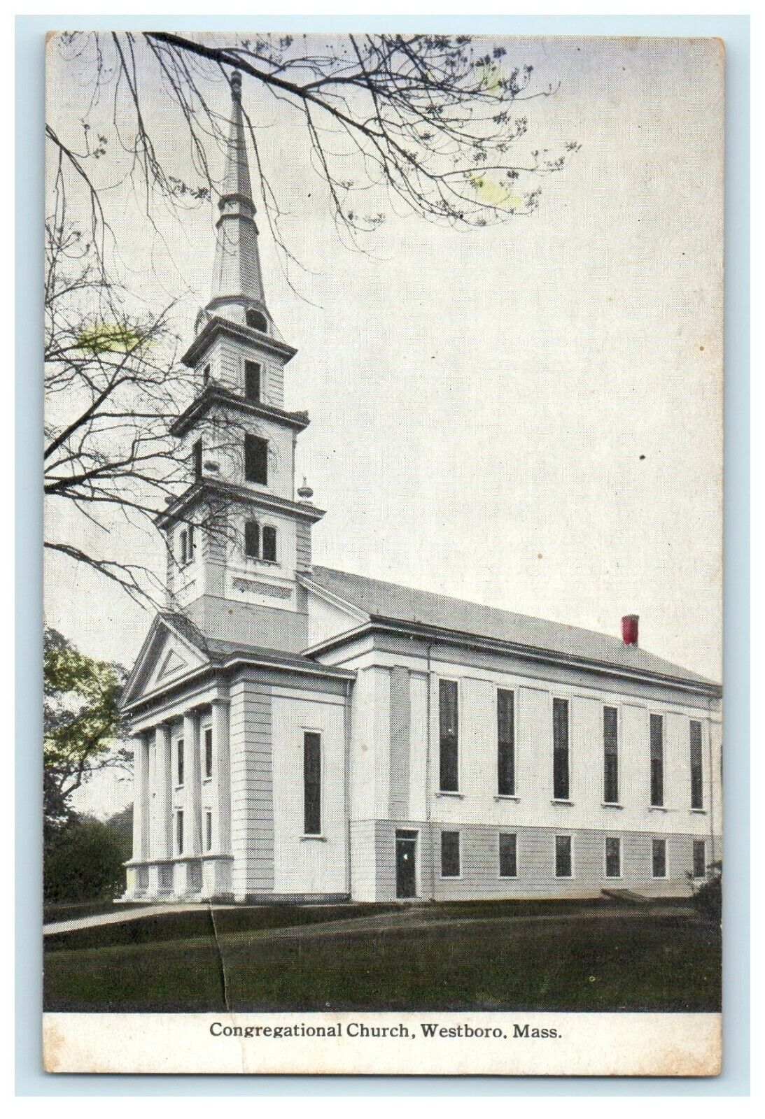 1913 Congregational Church, Westboro Massachusetts MA Antique Postcard