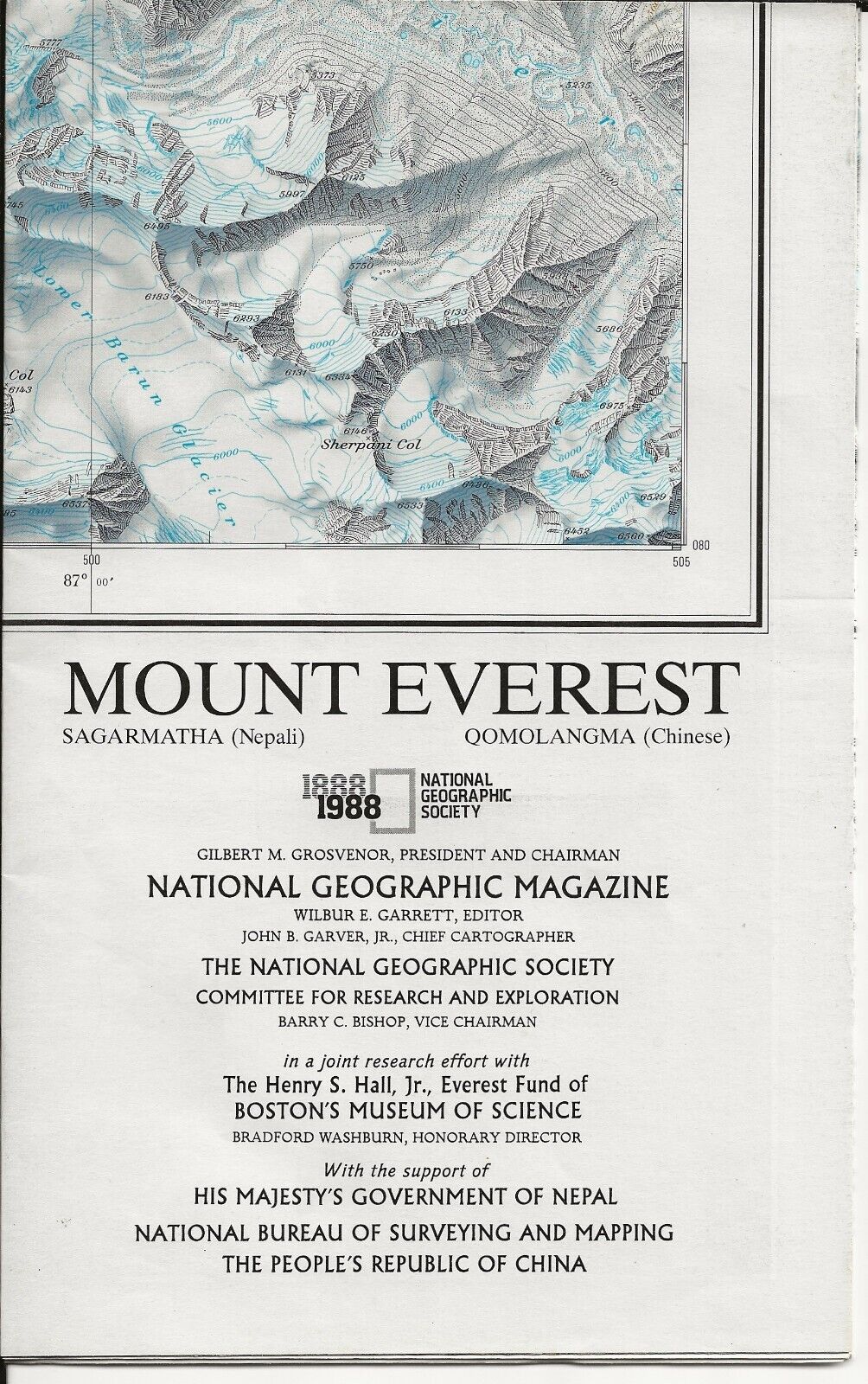 National Geographic Original Nov 1988 Map Of Mount Everest 36” X 22” Poster