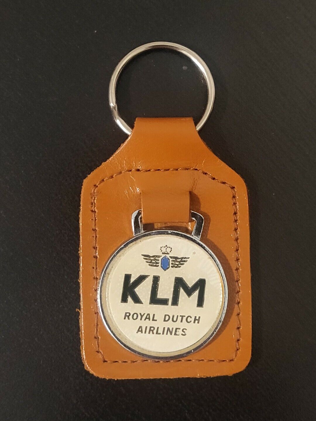 KLM Royal Dutch Airlines Brown Leather Keychain