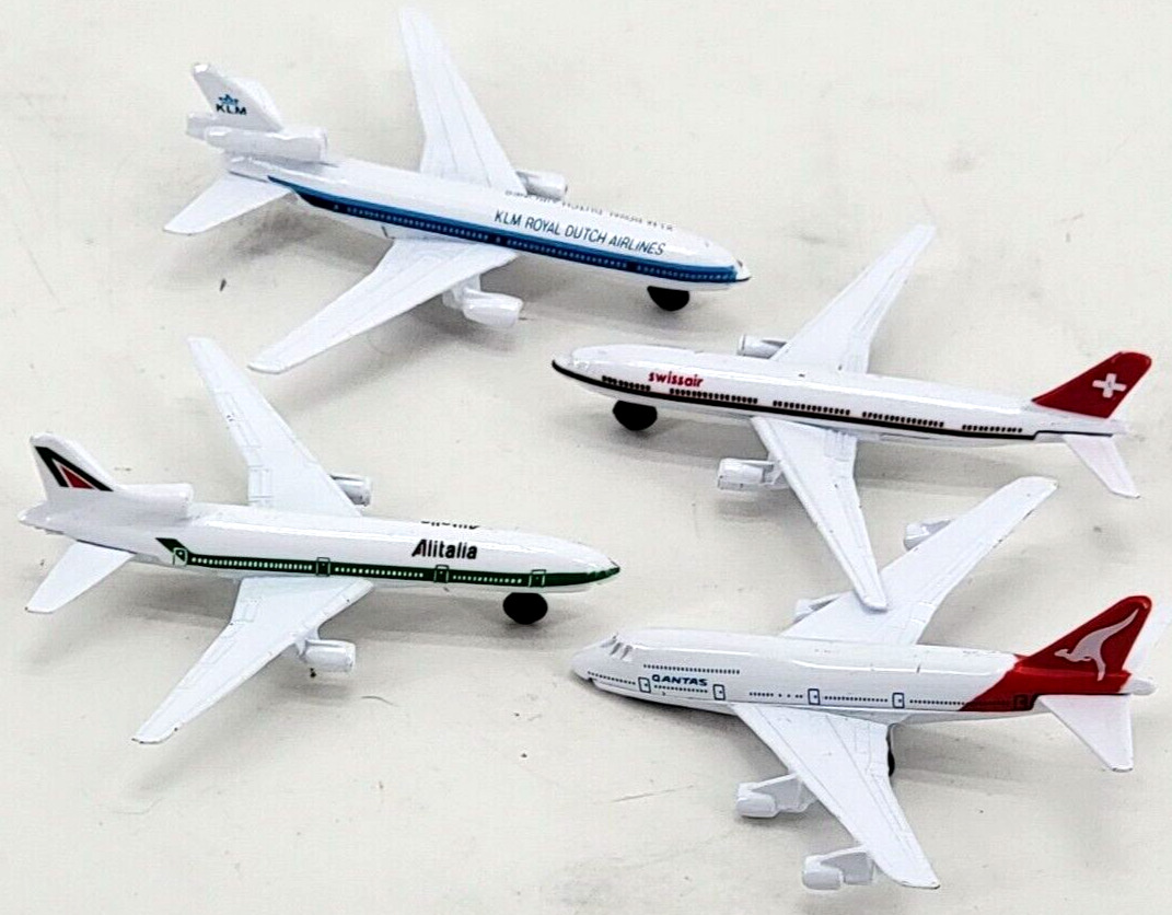 Vintage Lot of 4 Airline Airplanes Metal Diecast Qantas Alitalia Swissair KLM 