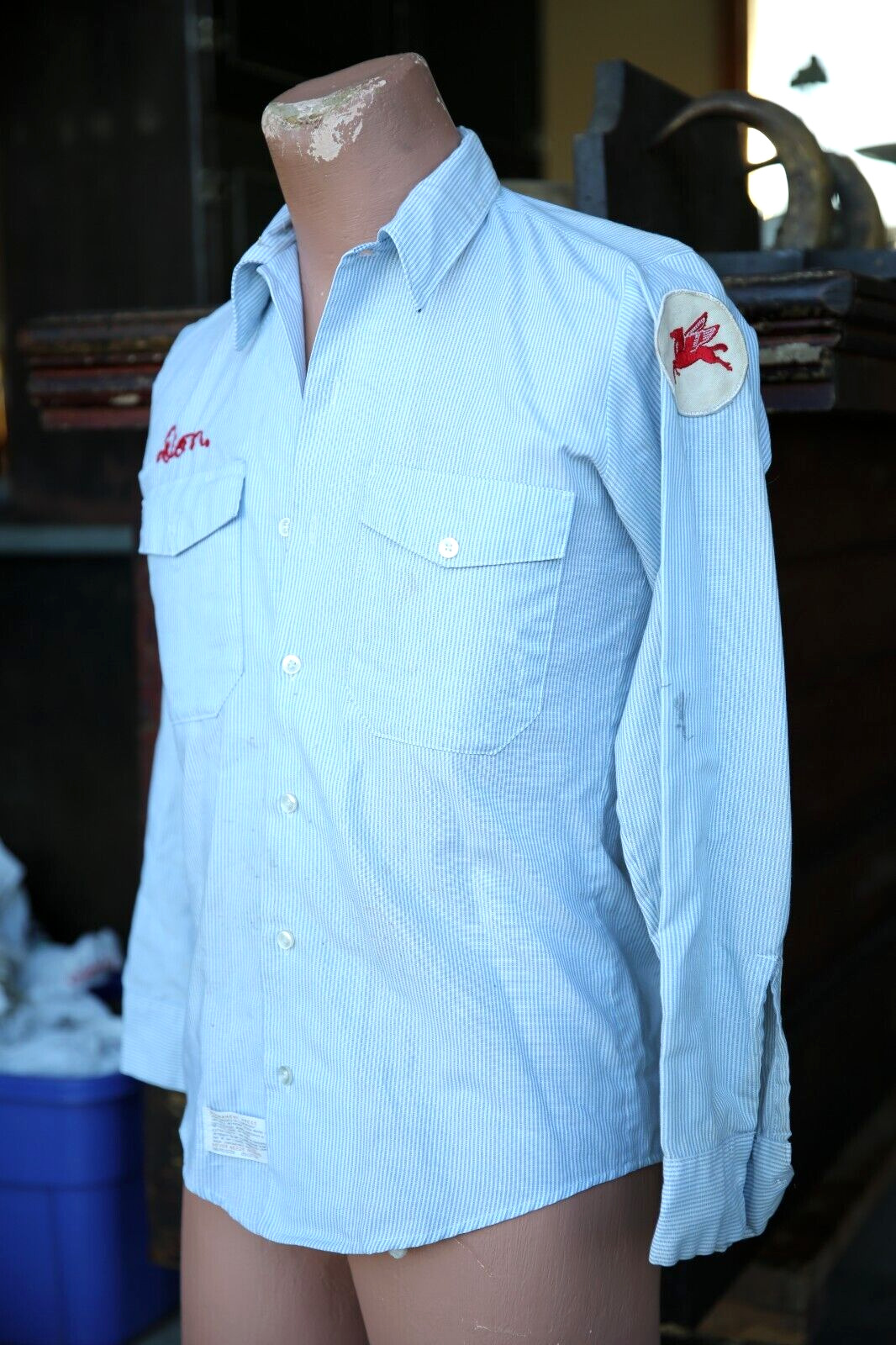 Vintage Mobil oil Pegasus uniform shirt Petroliana Gas Station Attendant Unitog 
