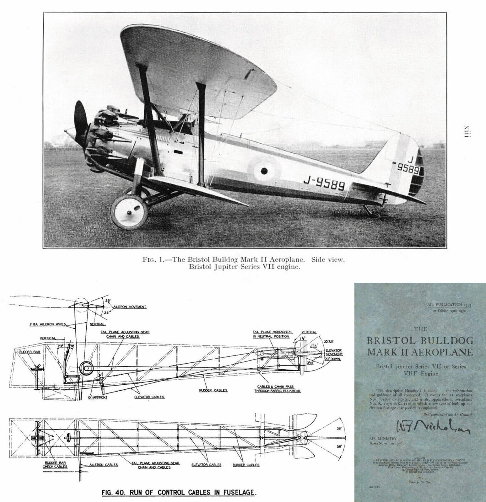 Bristol Bulldog biplane manual 1930\'s archive maintenance rare detail plans RAF