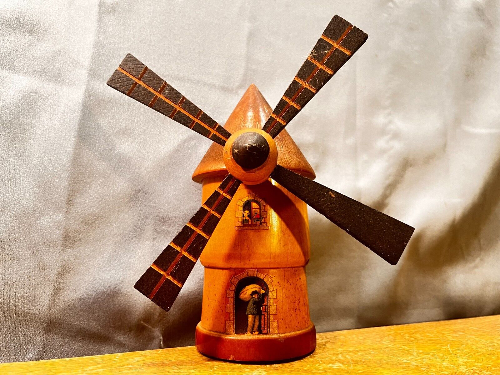 Vintage Dutch Wooden Wind Mill Coin Bank Antique Toy