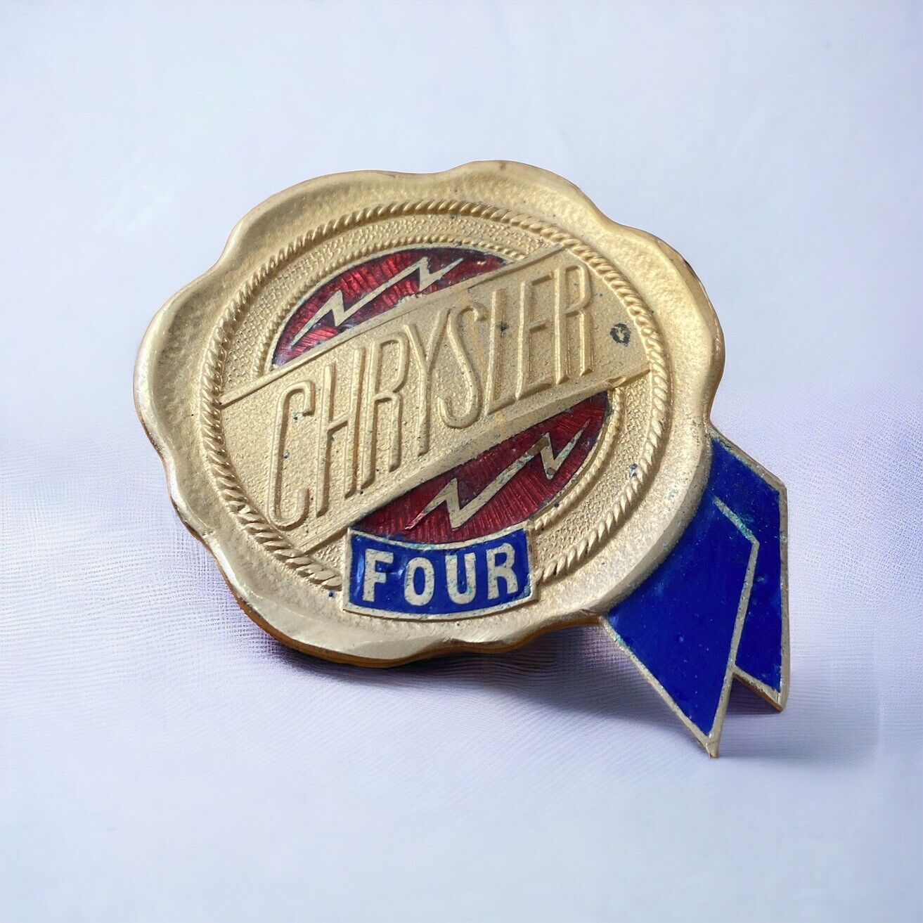 1927 Chrysler Four Radiator Grille Badge Emblem  Cloisonne Wear NO POST STUD