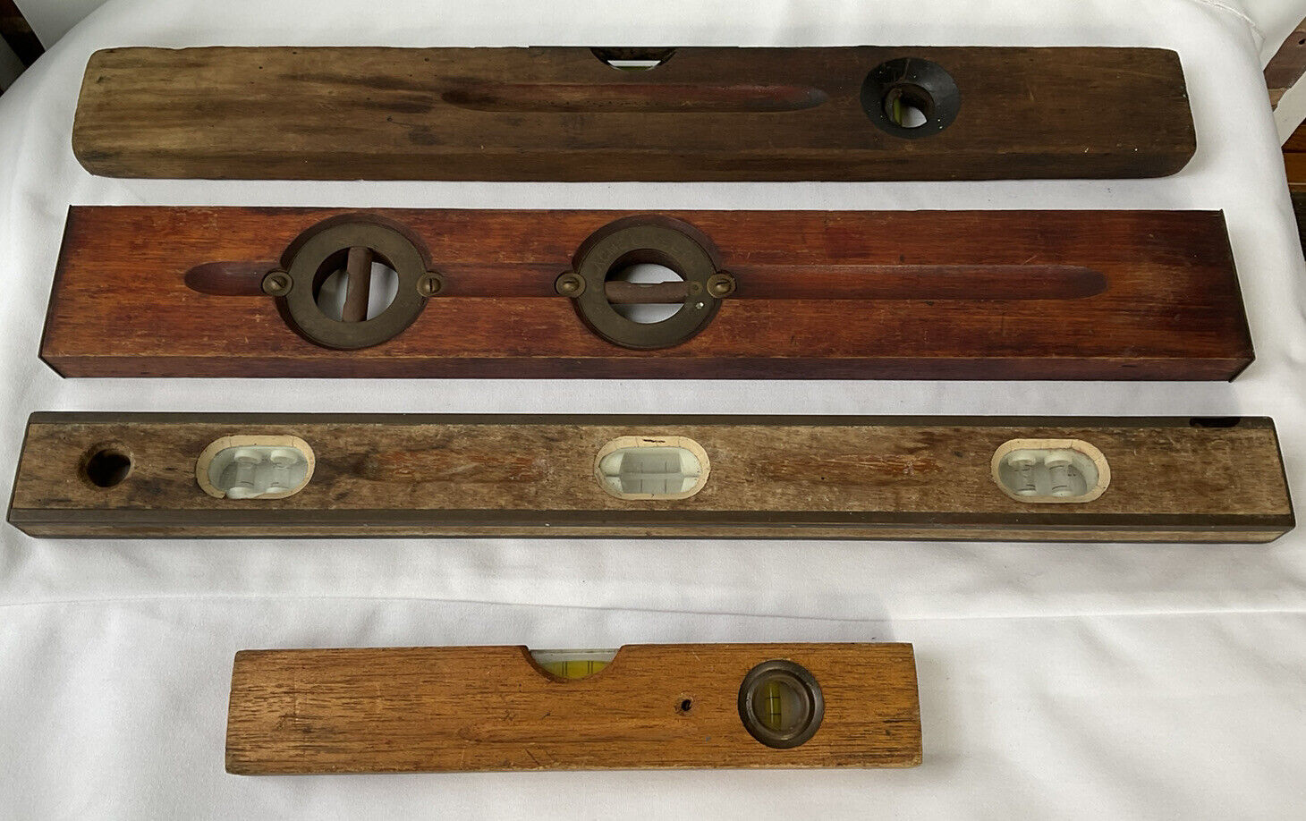 4 - Vintage Wood / Brass / Levels 3-2Ft 1-1Ft Stanley/Acme