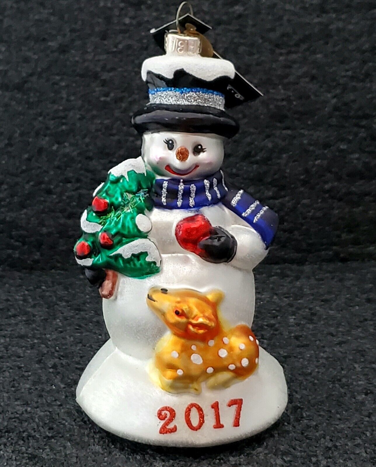 RADKO Celebrations Hand Blown Glass Christmas Ornament Snowman w/ Deer New 2017