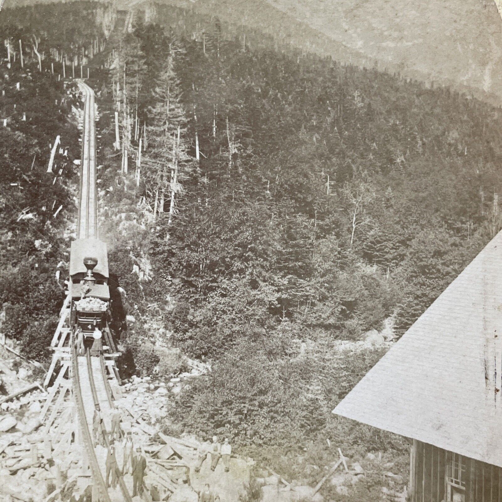 Antique 1870s Mt Washington Railway Train Station Stereoview Photo Card V1989