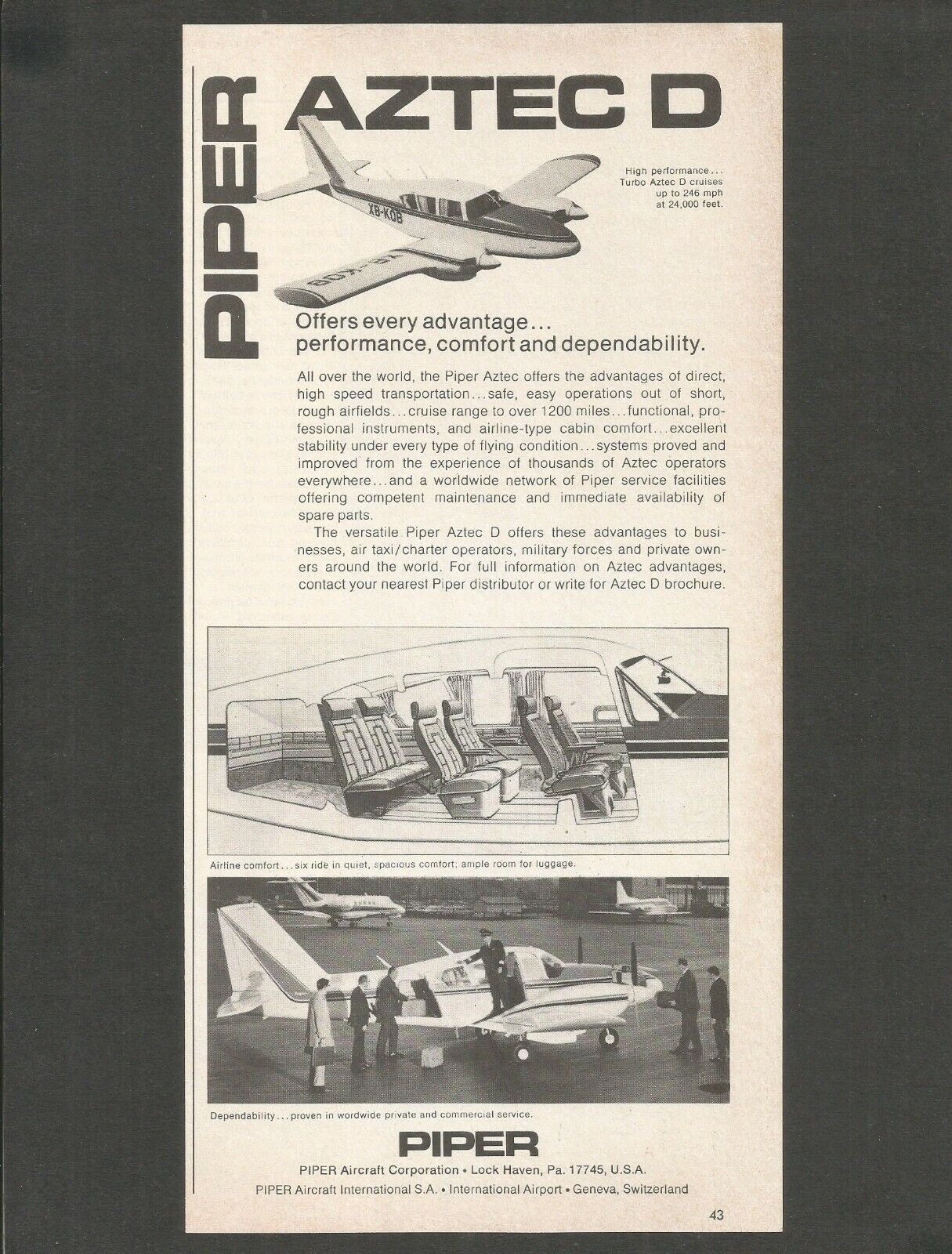 PIPER AZTEC D - 1970 Vintage Print Ad