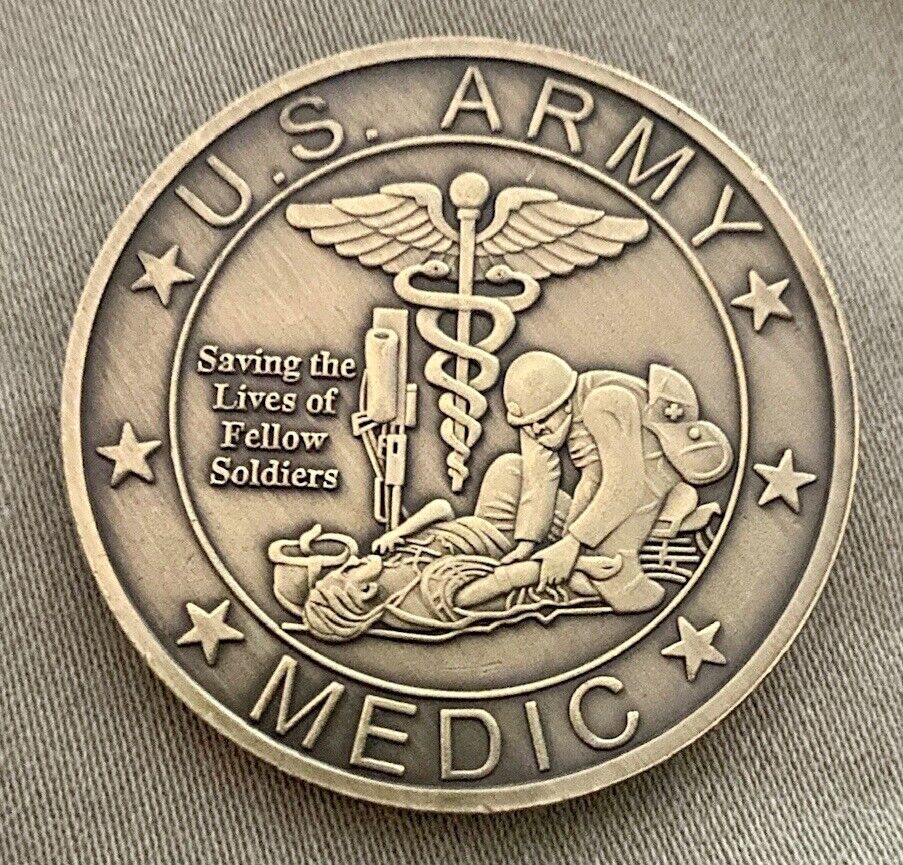Vintage United States Army Combat Medic Saving Fellow Soldiers Challenge Coin