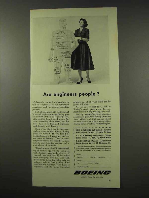 1956 Boeing Aviation Ad - Are Engineers People?