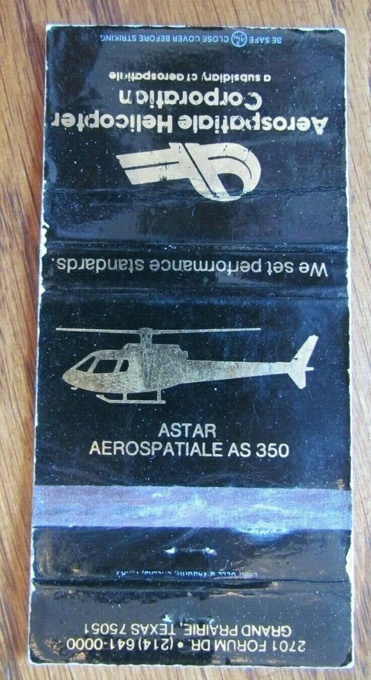 AEROSPATIALE HELICOPTER ASTAR AS 350 (GRAND PRAIRIE, TEXAS) MATCHBOOK COVER -E28