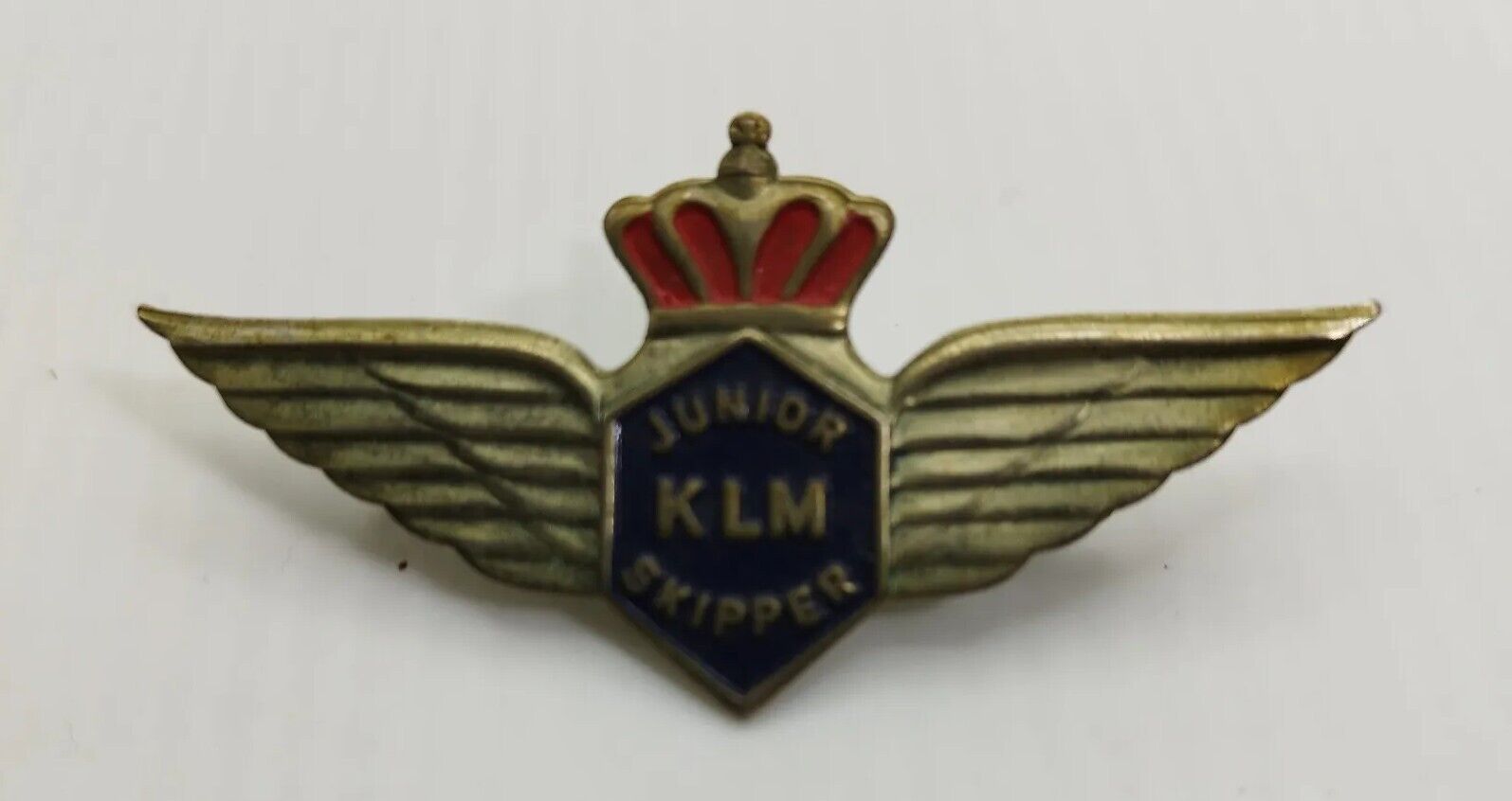 Large KLM Junior Skiper Dutch Airport Airplane Pilot Pin Badge Brooch Vintage...