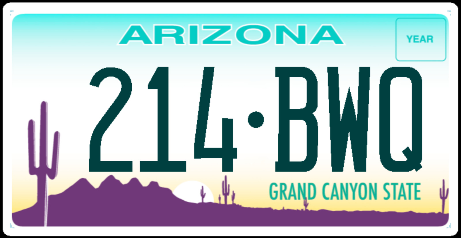 Custom Arizona REFLECTIVE License Plate Tag Reproduction, Cactus And Desert Sun