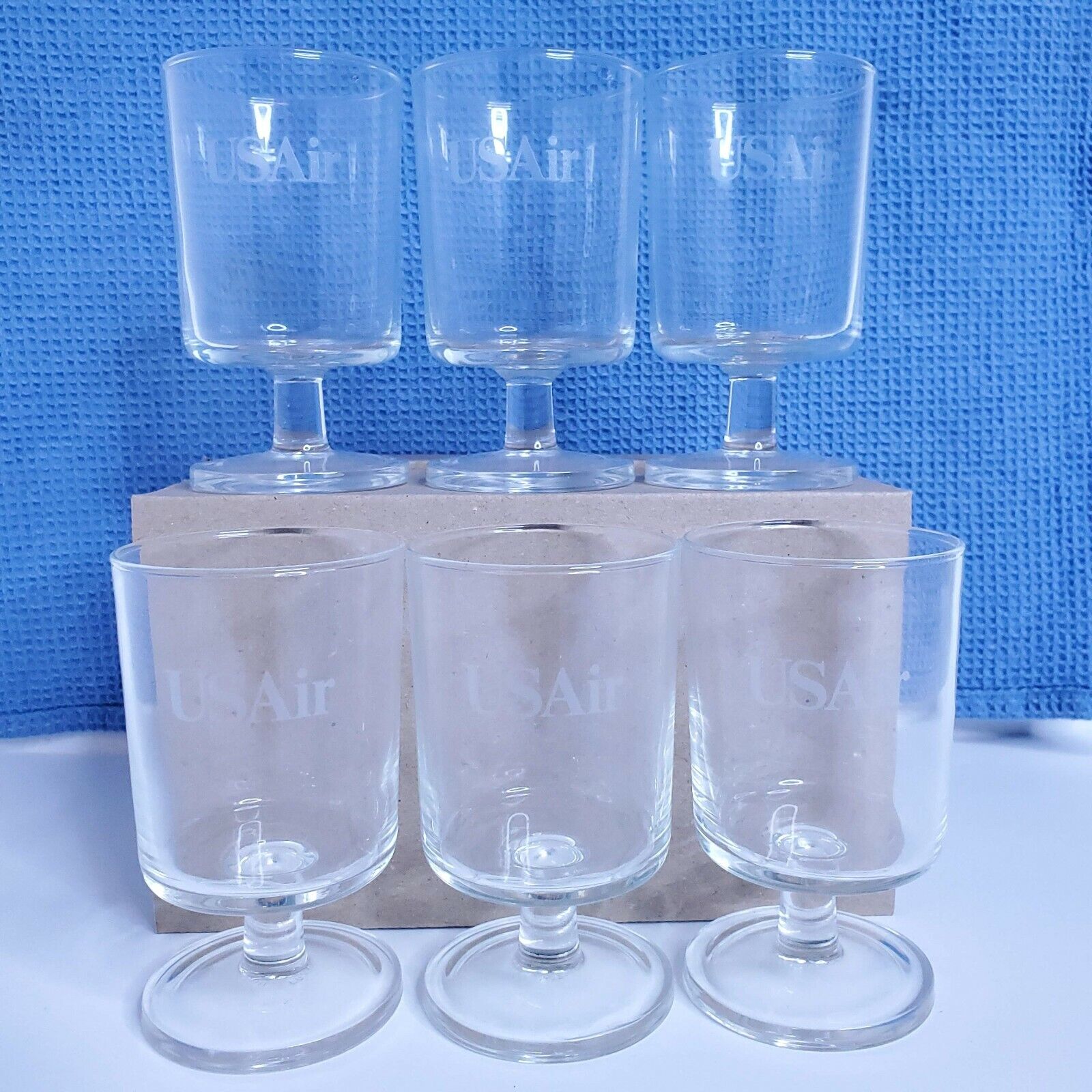 Vintage USAir Airlines 4 Ounce Wine Glasses Set of 6 Luminarc Made in France