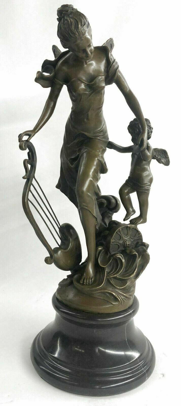 Sexy Fairy with Putti Bronze Sculpture Female Celestial Figure Gift Craft Ornate