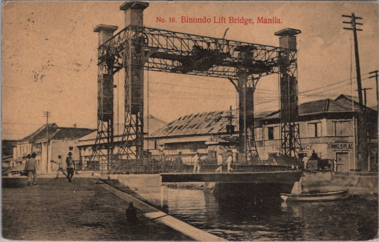 Binondo Lift Bridge Manila Philippines c1900s Postcard to St.Louis USA