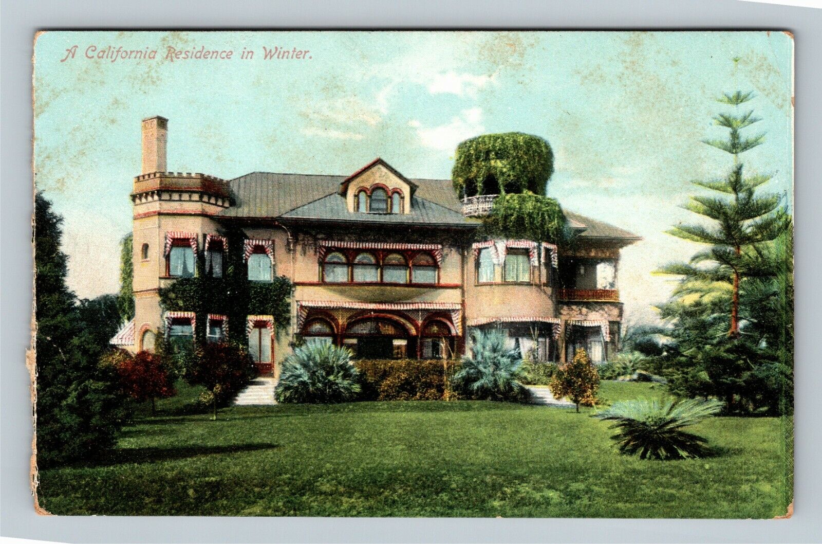 A Residence In Winter, California Vintage Postcard