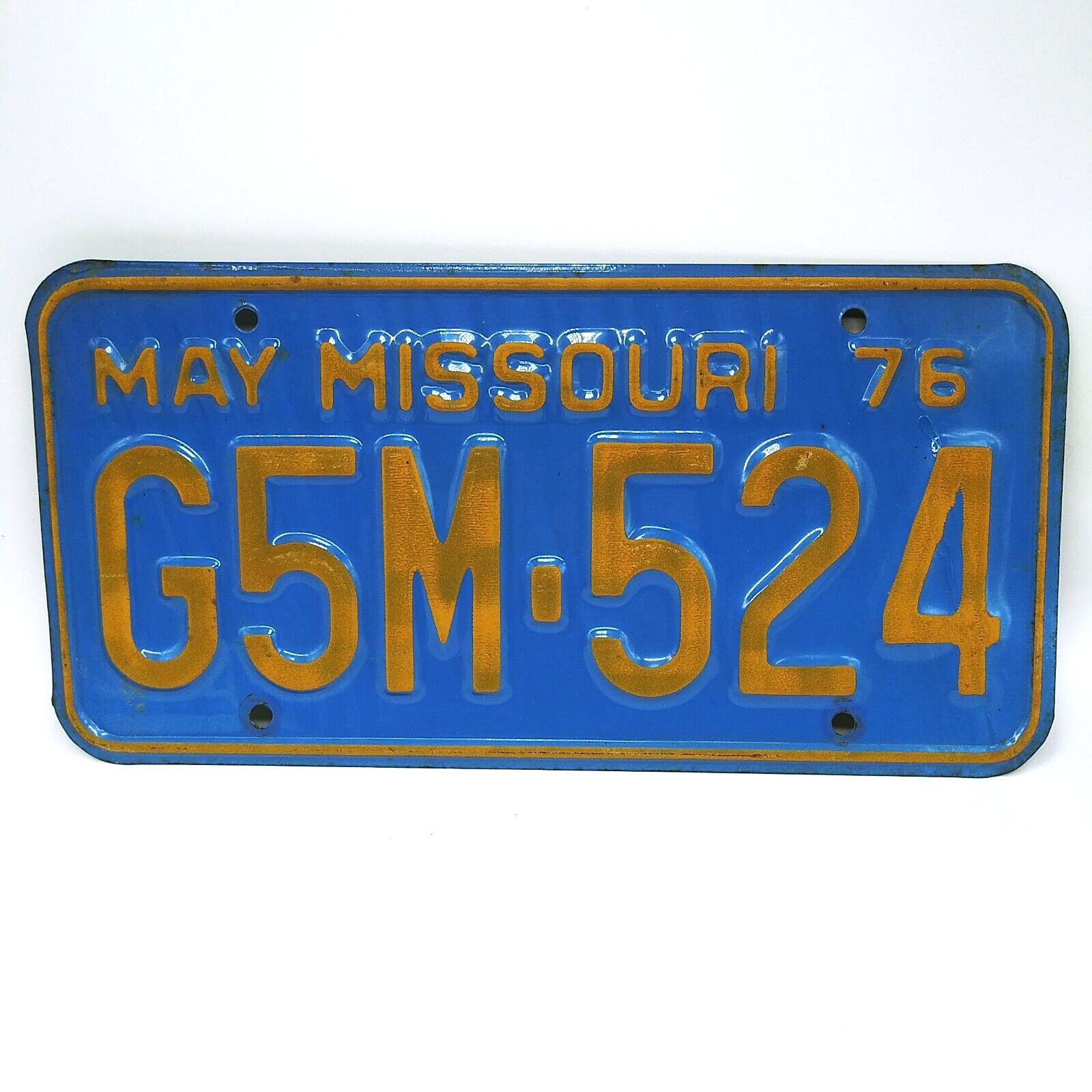 Vintage Original 1976 Missouri GM5 524 Blue & Yellow auto car License Plate