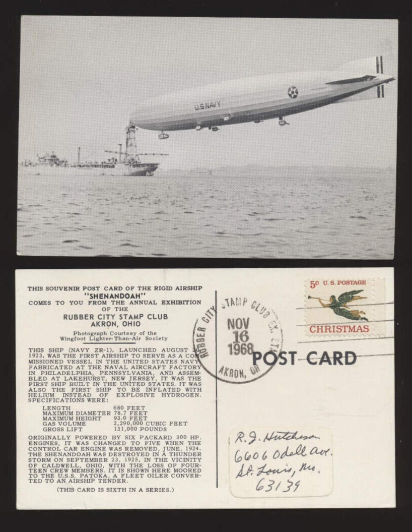 1968 Shenandoah Ship Navy ZR1 Airship Serves Commissioned Vessel Posted Postcard