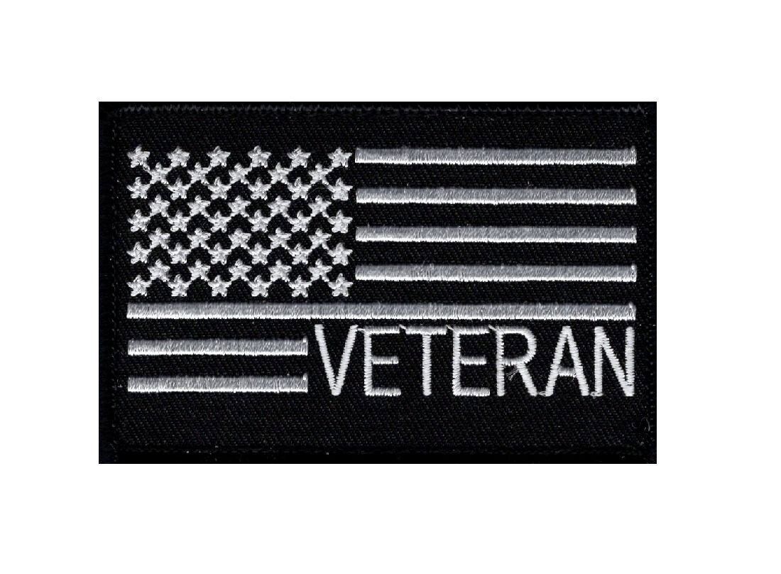 Veteran USA Flag Embroidered Iron on Sew on Patch (3.5 X 2.25)