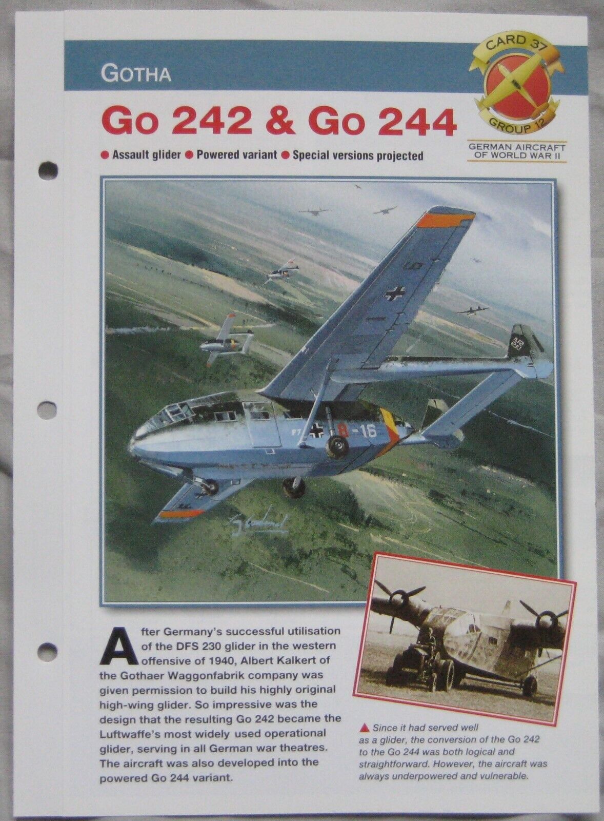 Aircraft of the World Card 37 , Group 12 - Gotha Go 242 & Go 244