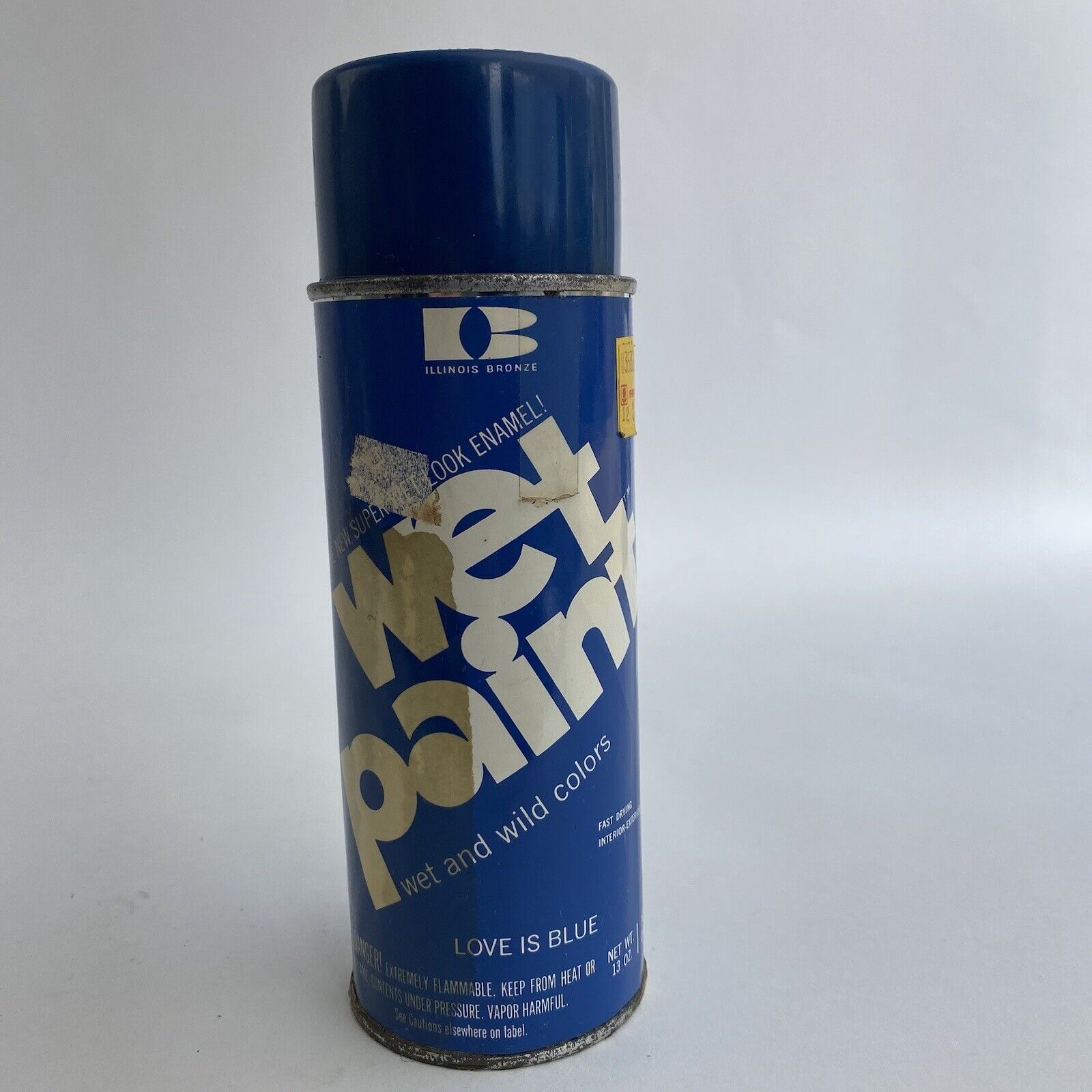 Vintage Illinois Bronze Wet Paint Spray Paint Can Love Is Blue Paper Label 1971