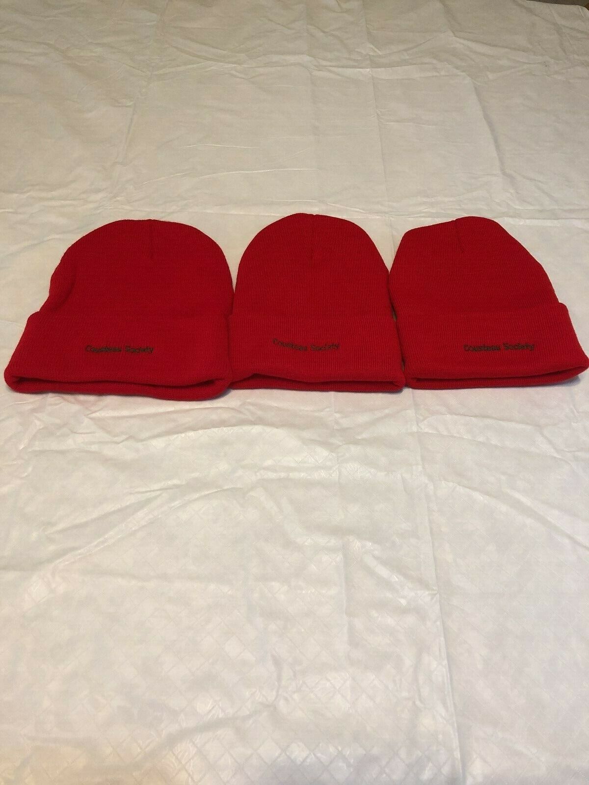 UNISEX SET OF 3 COUSTEAU SOCIETY RED CAPS NEW COLD WEATHER HATS