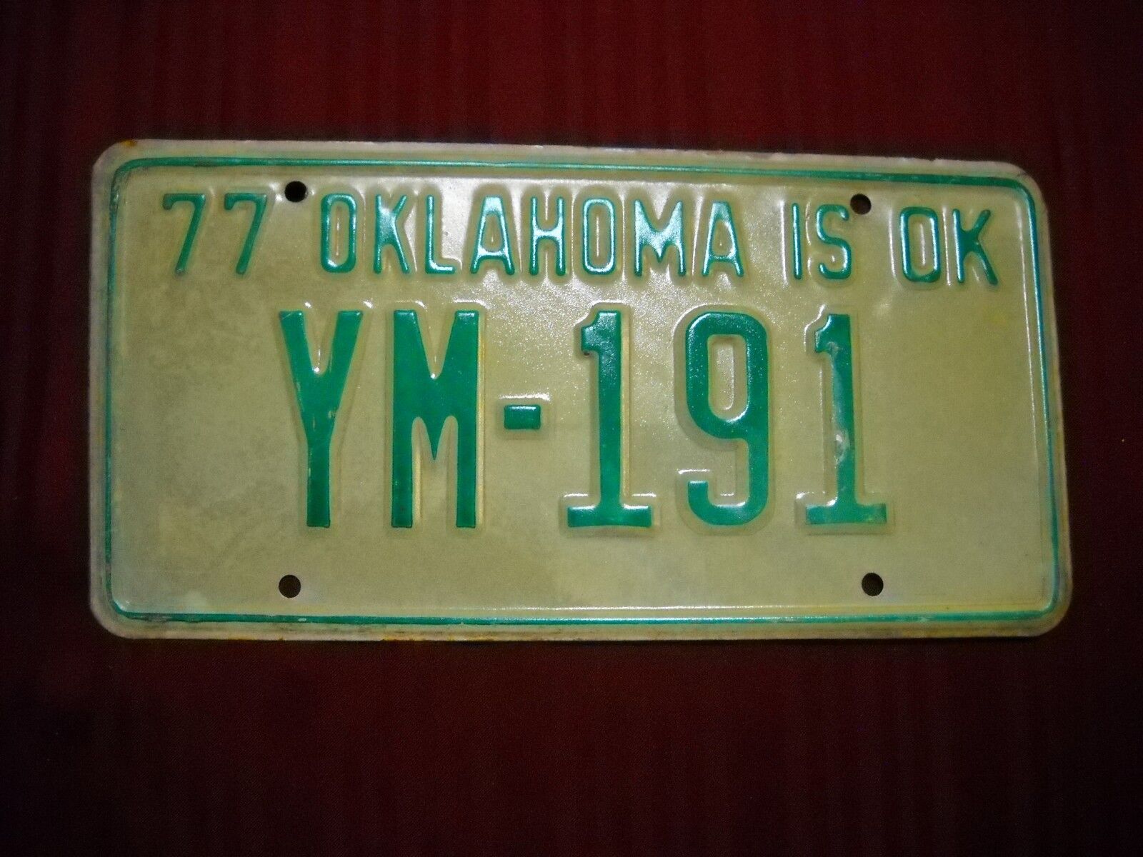 Vintage 1977 Oklahoma License Plate YM-191 Low Auto Car Man Cave Rat Rod Garage 