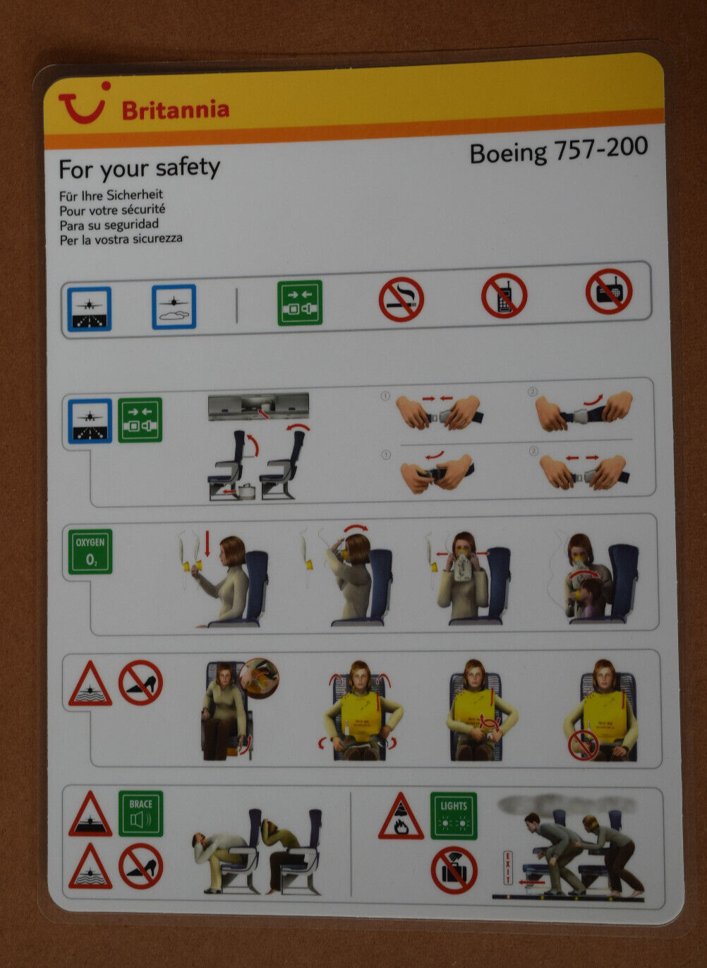 Britannia Airways  Boeing  757-200  Safety card  mint unused