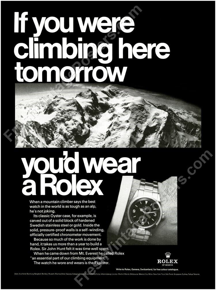 1960s Rolex Explorer watch Mt Everest photo vintage ad NEW poster 18 x 24
