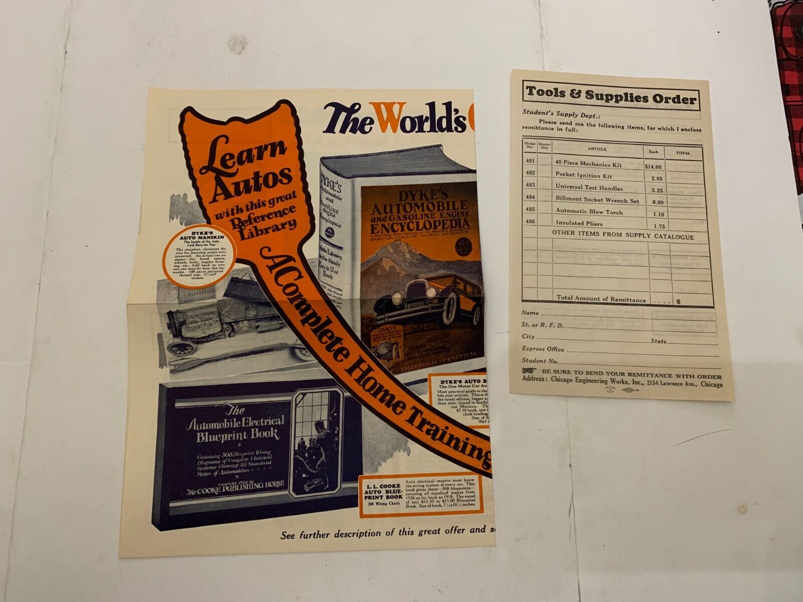 c.1930 Dyke\'s Automobile and Gasoline Engine Encyclopedia Advertising Brochure