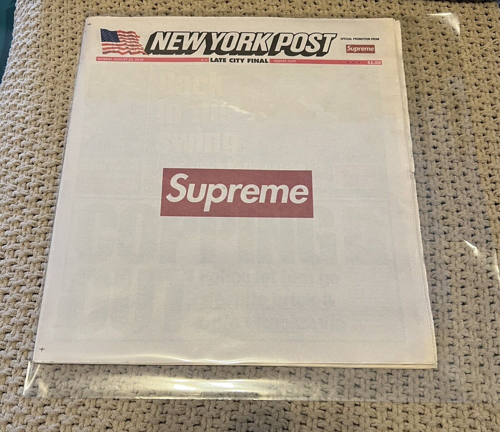New York Post SUPREME Newspaper w/ FREE Polypropylene Protection Sleeve