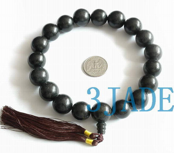 Huge 19mm Tibetan 18 Serpentine / Black Jade Prayer Beads Mala