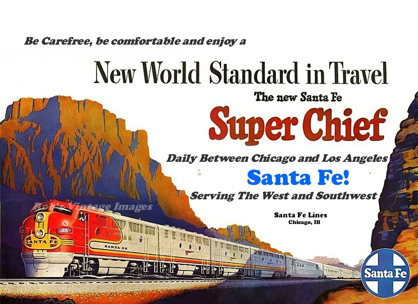 Santa Fe Railroad  Scenic Super Chief  Ad Train Poster Chicago LA  Art Print 