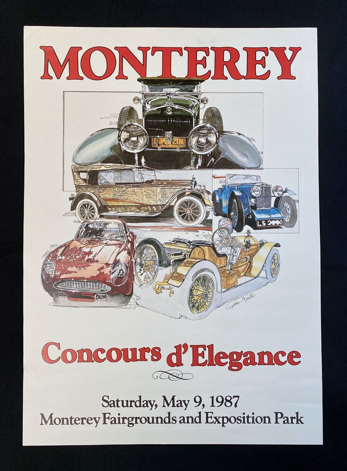 1987 Monterey CA Concours Poster Aston Martin DB4 Mercer Packard MG JIM MILLER
