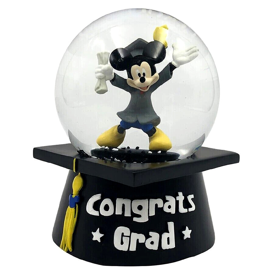 Disney Mickey Mouse with Cap & Gown Graduation Musical Water Globe NO DATE NEW