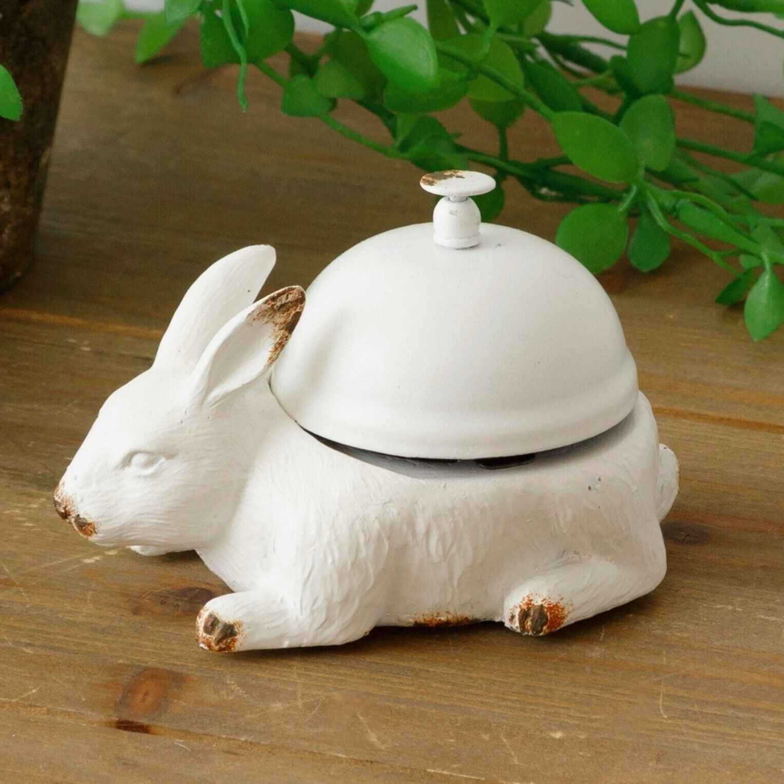 Shabby White Bunny Rabbit Front Desk Call Bell Hotel Service Restaurant Retail