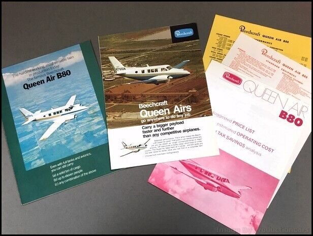1973 Beechcraft Queen Air B80 Airplane Aircraft Vintage Brochure Catalog SET
