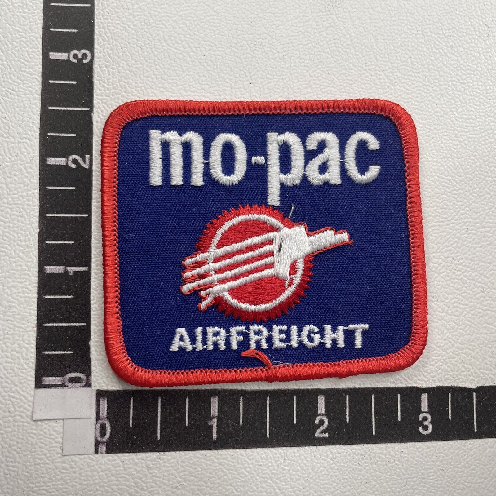 c 1990s MO-PAC AIRFREIGHT (Airplane & Truck & Rail Transport) Patch 17M3