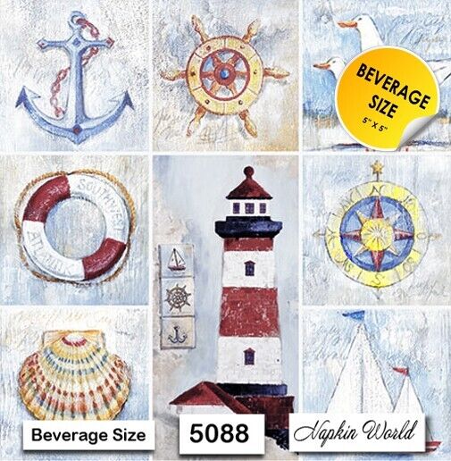 (5088) TWO Paper BEVERAGE / COCKTAIL Decoupage Art Craft Napkins - BEACH THINGS