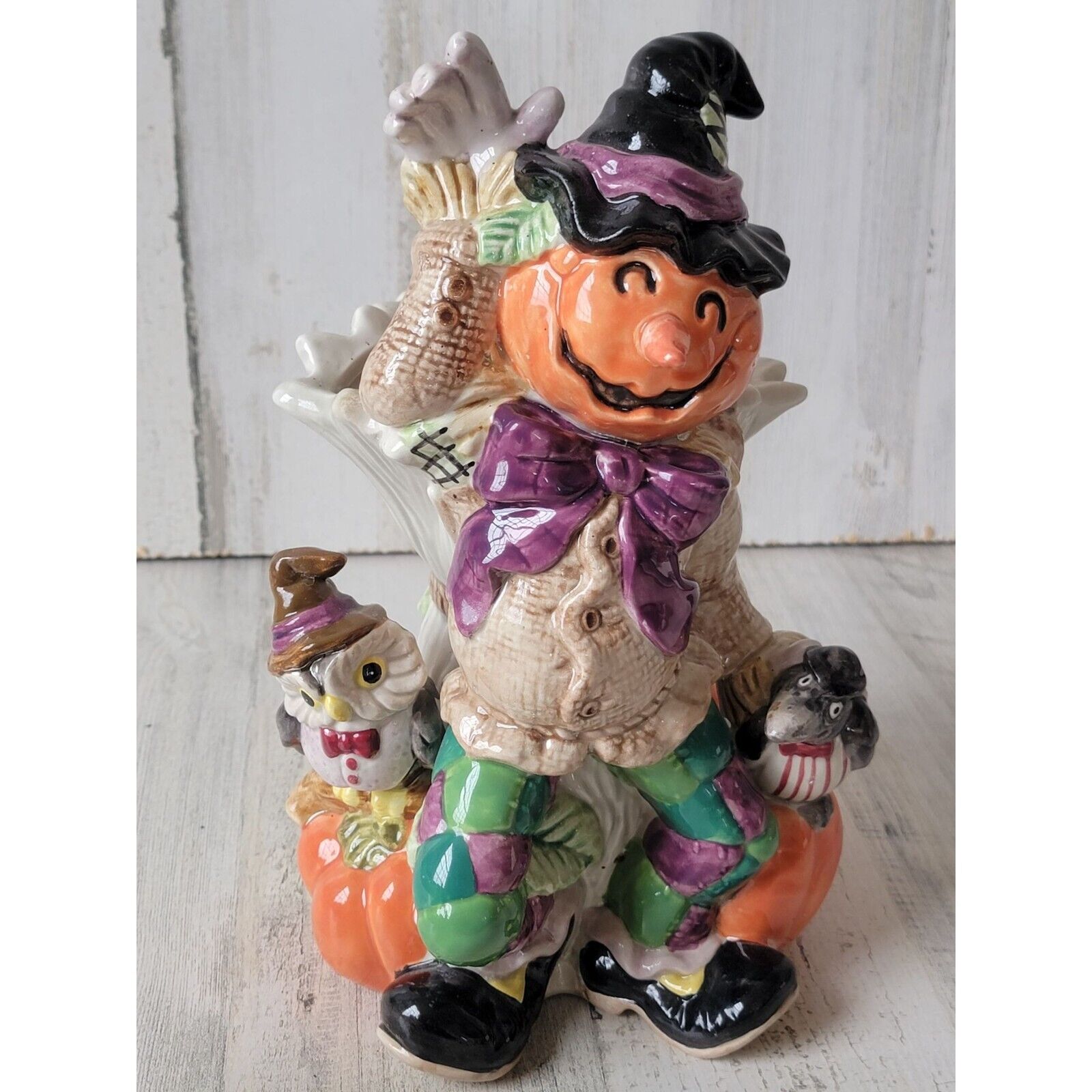 Fitz Floyd Halloween scarecrow pumpkin vase 1992 home decor